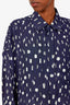 Balenciaga Blue/White Painted Pleated Button Up Blouse Size S