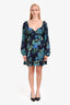 Faithfull The Brand Blue Floral Print Long Sleeve Mini Dress Size 6
