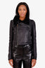 Rick Owens Black Lambskin Leather and Shearling Bomber Jacket Size 8