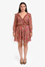 MISA Brown/Pink Floral Belted Long Sleeve Mini Dress Size L