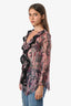 Chloe Pink/Plum Silk Floral Print Ruffle Blouse Size 36