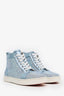 Christian Louboutin Blue Metallic Leather Crystal Louis High-Top Sneakers Size 37