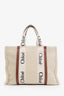 Chloe White/Brown Shearling Calfskin Large Woody Ribbon Tote