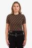 Fendi Brown/Black Zucca Print SS Knit Top Size 36