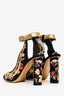 Louis Vuitton Black/Multicolour Satin Floral Embroidered Heels Size 36.5