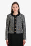 Celine Grey/Black Wool Shoulder Padded Trim Detail Blazer Size 34