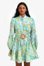 Zimmermann Blue/Green Linen Belted Mini Dress Size 1