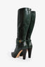Escada Green Leather Python Pattern Heeled Knee High Boots Size 38.5