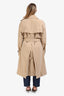 Burberry London Tan Twill Cotton Wool Check Lined Belted Trench Coat Size 50 Men's