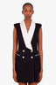 Balmain Black/White Sleeveless Double Breasted Blazer Mini Dress Size 38