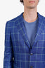 Pal Zileri BlueGreen Striped Silk Single Breasted Suit Jacket Size 48 Mens