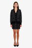 Pre-loved Chanel™ 23P Black Cashmere Striped CC Logo Cardigan with Mini Skirt Sizes 36 and 34