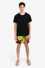 Gucci Yellow/Red Floral Velour Printed Track Shorts Size Medium Mens