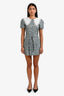 Maje Navy Floral White Embroidered Collar Puff Sleeve Belted Mini Dress Size 36