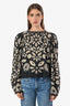 Sea New York Black Cream Patterned Chain Detail Long Sleeve Top Size M