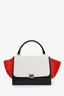 Celine White & Red Pony Hair and Leather Medium Trapeze Bag with Strap