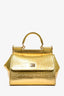 Dolce & Gabbana Gold Croc-Embossed Leather Small My Sicily Top Handle Bag