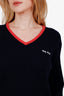 Miu Miu Navy Cashmere Ribbed Red V Neck Sweater Size 36