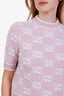 Gucci Pink Wool GG Monogram Jacquard Short Sleeve Sweater Size XS