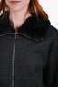 3.1 Phillip Lim Black/Grey Cotton Rabbit Fur Trim Knit Bomber Jacket Size XS