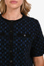 Maje Blue/Black Velvet Textured Short Sleeve Top Size 42