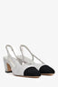 Pre-loved Chanel™ White Tweed Cap Toe Slingback Heels Size 38.5