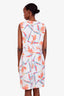 Fendi White Floral Printed Cotton-Blend Midi Shift Dress Size 12