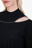 Fabiana Filippi Navy Cashmere Silk Monili Embellished Cut-Out Mock-Neck Sweater Size XS