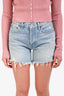 Agolde Light Denim Light Wash Blue Frayed Denim Shorts Size 27