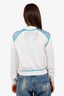 Hermès White/Blue Silk Printed Zip-Up Knit Jacket Size 36