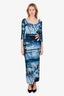 Jean Paul Gaultier Blue Sailor Printed 3/4 Sleeve Cut Out Dress Size S