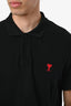 Ami Paris Black Cotton Embroidered Logo Pique Polo Shirt Size XL Mens