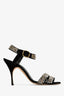 Manolo Blahnik Black Suede Crystal Embellished Ankle Strap Heels Size 38.5