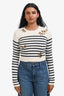 Valentino White/Navy Wool Striped Gold Sequin Bows Sweater Size XS