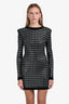 Balmain Black/Silver Crystal Embellished Argyle Long Sleeve Mini Dress Size 40