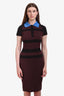 Victoria Beckham Brown/Black Striped Blue Collared Midi Dress Size 6