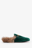 Gucci Green Velvet Horsebit Princeton Slip-On Loafers With Fur Size 36.5