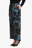 Hermès Black/Blue Silk Graphic Wide Leg Pants Size 40
