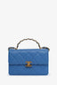 Pre-loved Chanel™ 2024 Blue Lambskin Quilted Chain Logo Top Handle Flap Bag