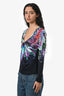 Roberto Cavalli Blue/Pink Floral Print Long Sleeve Top Size 40
