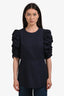 Celine Navy Cotton Ruched Sleeve Top Size 36