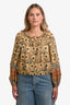 Ulla Johnson Yellow/Teal Printed Cotton Blouse Size 8