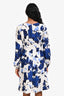 Oscar de la Renta White/Blue Floral Silk Long Sleeve Mini Dress Size 2