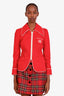 Gucci Red GG Logo Cinched Zip Up Jacket Size XS