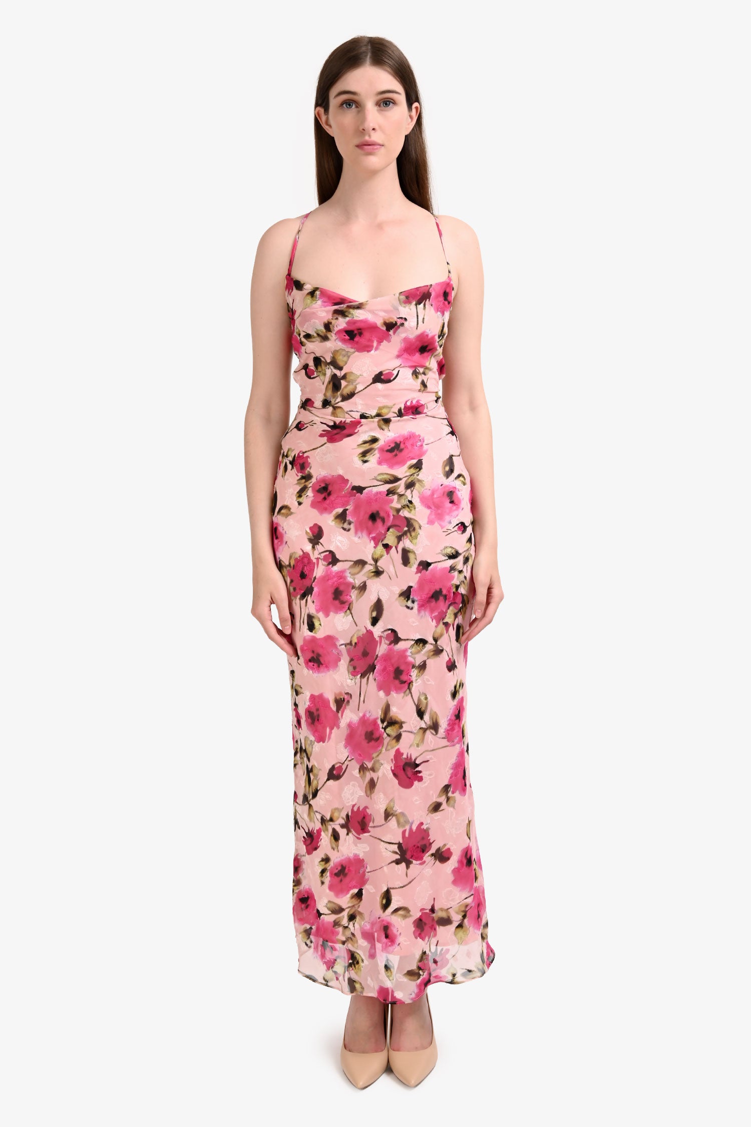 charismatic days pink floral cowl back midi dress Esther Midi Dress - Pink Floral