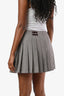 Miu Miu 2024 Brown Gingham Check Buckle Detail Pleated Mini Skirt Size 38