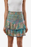 Mini-jupe étagée à taille froncée Hemant & Nandita à motif floral bleu/doré multicolore, taille S