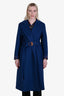 Louis Vuitton Blue Wool Lambskin Detail Belted Coat Size 42