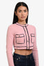 Pre-Loved Chanel™ 2021 Spring Runway Pink Cashmere 'Number 5' Button Cropped Cardigan Size 34