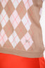 Burberry Beige/Pink/Coral Cotton Argyle Front Striped Back Short Sleeve Sweater Size L